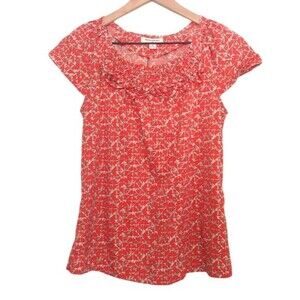 Banana Republic Factory Red Geometric Short Sleeve Blouse Size XS